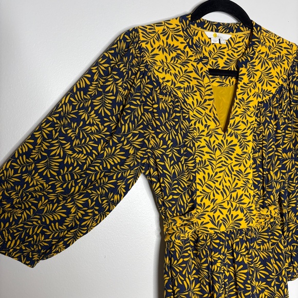 Boden Ariadne Midi Dress Boho Peasant Tie Waist Printed Yellow Navy Blue Size 6 - Picture 7 of 10